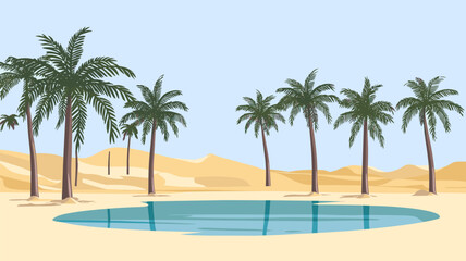 Fototapeta premium Desert Oasis with Palm Trees