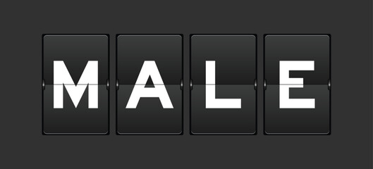 Black color analog flip board with word male on gray background