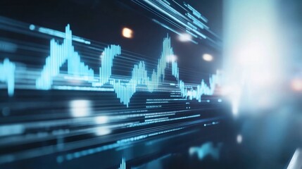 A vibrant visualization of a digital waveform displays audio data, showcasing the intricate details of sound processing in a technological setting