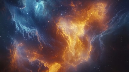 Mesmerizing Cosmic Storm: Swirling Nebula Clouds, Stars, and Galaxies in a Vibrant Celestial Landscape with Ethereal Light and Shadows in Deep Space