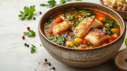Uha Traditional Russian Fish Soup. Generative AI