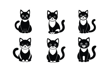 Cat vector design, labeled silhouette linocut art illustration.