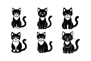 Cat vector design, labeled silhouette linocut art illustration.