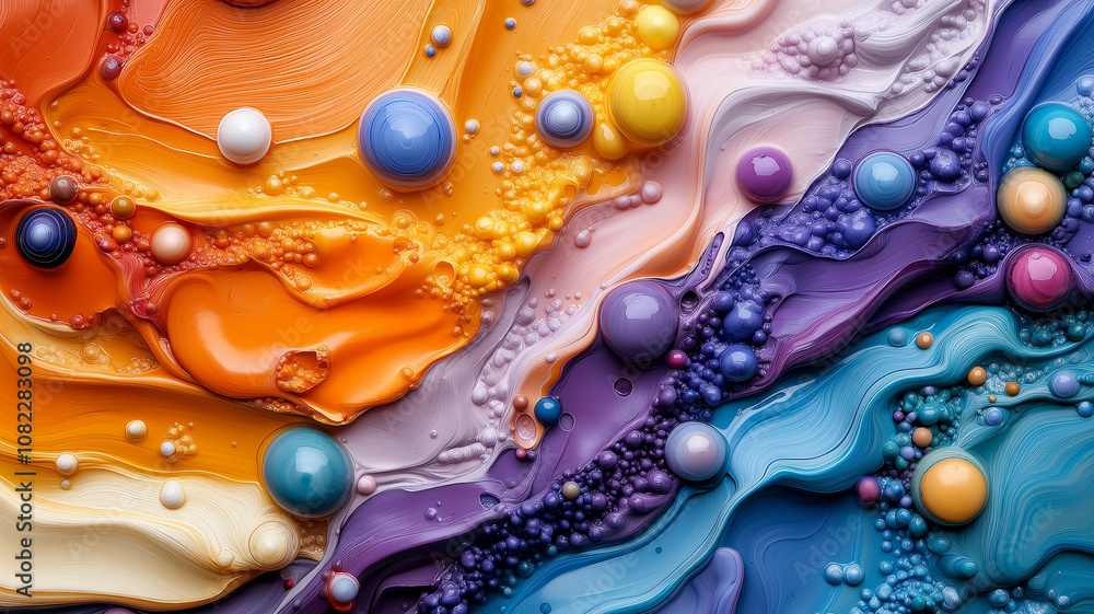 Aufkleber vibrant abstract art with colorful swirls and bubbles creates dynamic visual experience