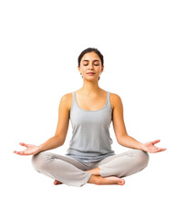 woman sitting and meditating on transparent background image