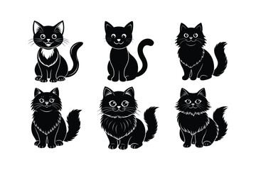Cat vector design, labeled silhouette linocut art illustration.