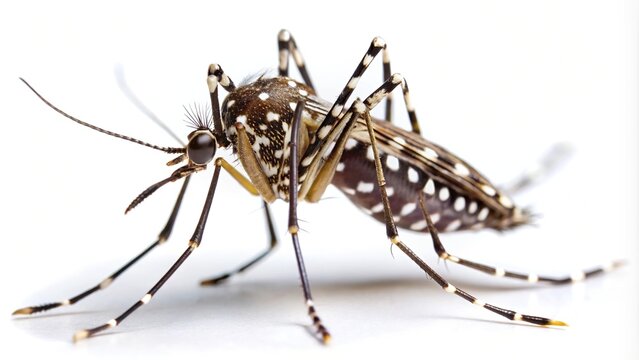 Aedes aegypti mosquito pernilongo with white spots on a white background
