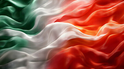 Obraz premium Abstract Green, White, and Orange Silk Fabric Draped Elegantly, Creating a Smooth and Luxurious Texture Background.