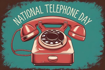 National Telephone Day Vintage Rotary Phone Illustration Celebrating Communication
