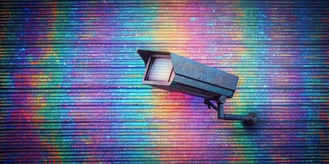 Aerial background texture of retro CCTV or VHS video with multicolored noise