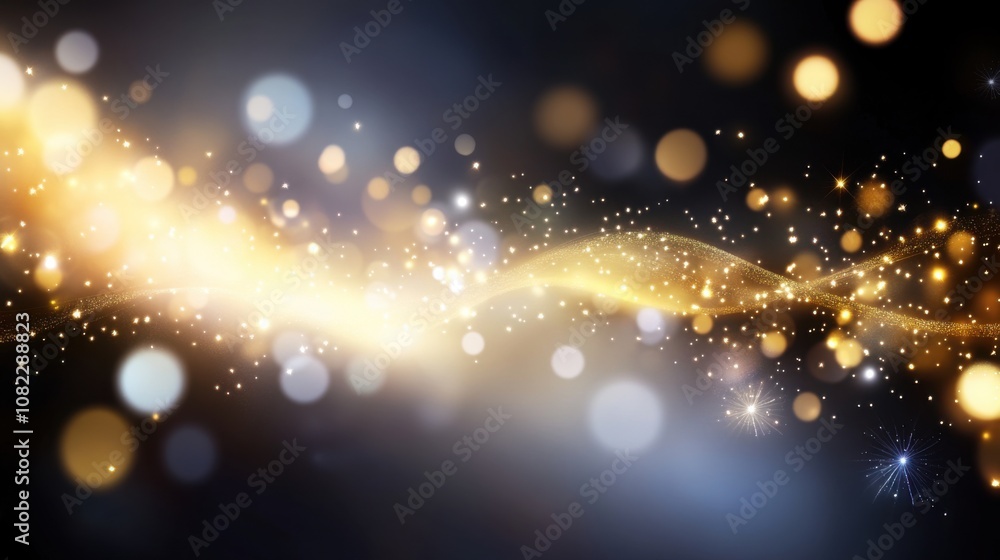 Poster a mesmerizing swirl of golden and white particles dances against a dark backdrop, creating an enchan
