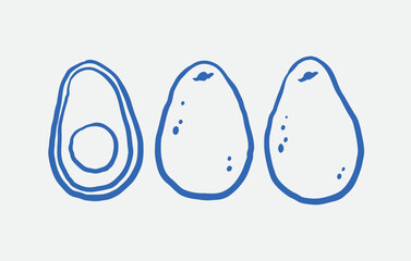 Hand-drawn avocado Illustration Set. Line art, ink, minimalist style. Vector illustration.