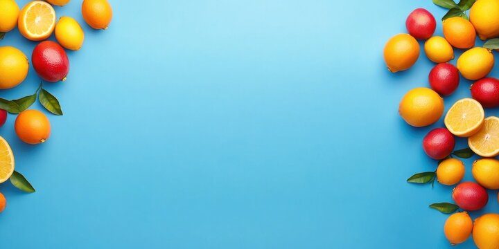 Colorful arrangement of lemons and limes on a blue background, ideal for food-related designs.