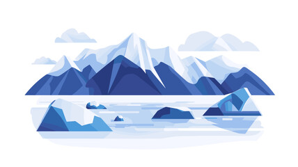 Snow-Capped Mountains and Icebergs on Cold Winter Sea