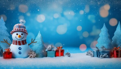 Obraz premium 冬の行事：雪だるまと贈り物が彩る雪景色