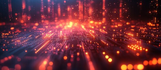 Fototapeta premium Abstract glowing red and orange digital data stream.