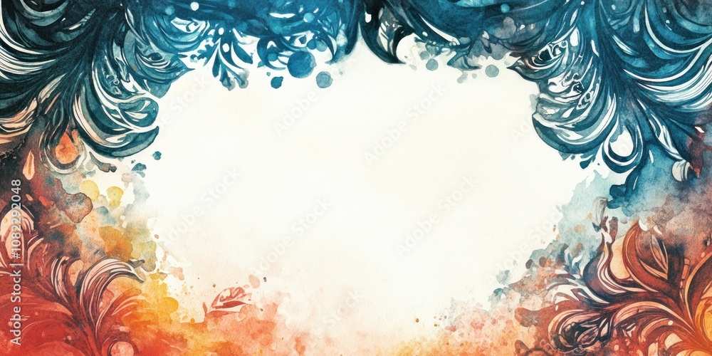 Poster a colorful, abstract border design with vibrant swirls and a blank center for text or images.