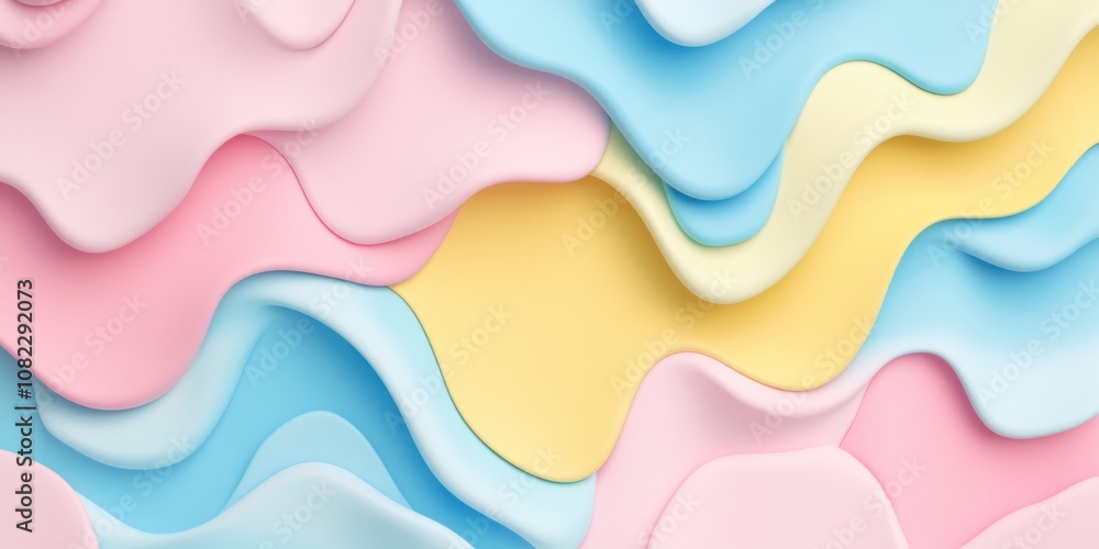 Poster abstract wavy layers in pastel colors create a soothing visual texture.