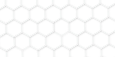 Fototapeta premium White color embossed hexagon background, Luxury wallpaper Illustration, Futuristic 3d abstract honeycomb mosaic white background, Modern trendy white light and shadow.