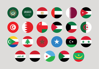 
Flag of All Arab League member countries. Arab League countries round flag Bundle.