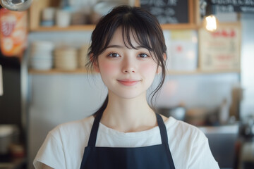 カフェの笑顔の女性スタッフ