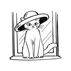 Cat vector design, labeled line and fill art illustration.