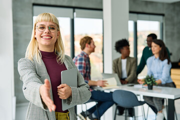 business handshake meeting teamwork woman office agreement businesswoman success group cooperation...