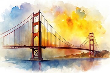 Fototapeta premium Abstract watercolor painting of the Golden Gate Bridge silhouette