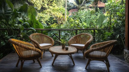 Obraz premium Cozy Outdoor Seating among Lush Greenery