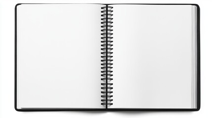 Blank white page inside of a black spiral notebook, ready for writing or sketching.