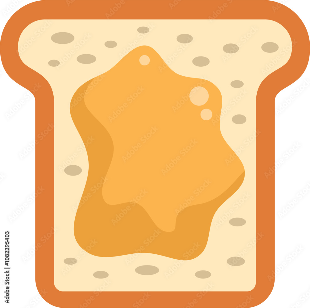 Poster simple vector illustration of a single slice of toast with peanut butter spread on top, isolated on 