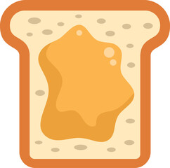 Simple vector illustration of a single slice of toast with peanut butter spread on top, isolated on white