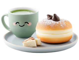 Aromatic coffee and glazed donut, a cozy pairing for delicious morning treat or afternoon delight.