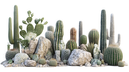 Group of cacti with varying shapes and sizes