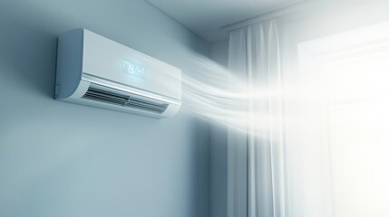 Air conditioner operating in modern interior home digital display minimalist environment close-up view comfort concept