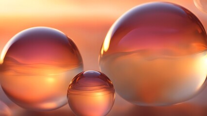 Soft glassy orbs layered and transparent in warm sunset colors, AI Generated