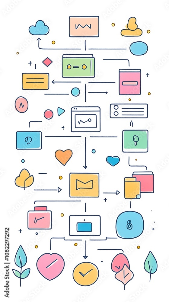 Poster prototyping user friendly, colorful chibi style flowchart design for user experience