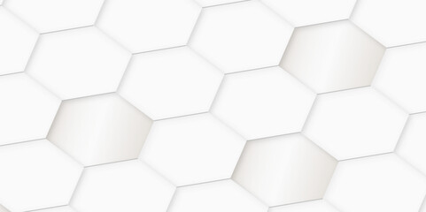 White color embossed hexagon background, Luxury wallpaper Illustration, Futuristic  3d abstract honeycomb mosaic white background, Modern trendy white light and shadow.