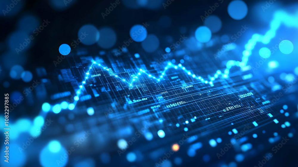 Aufkleber abstract 3d digital stock market graph displays fluctuating data points with glowing blue lines on a