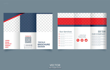Trifold Brochure Template Red. Simple and minimalist layout, creative tri-fold, trend brochure