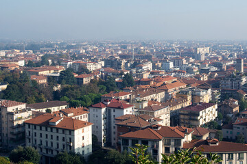 Fototapeta premium View of Bergamo from Rocca di Bergamo fortress in Upper Town Citta Alta. Bergamo. Italy