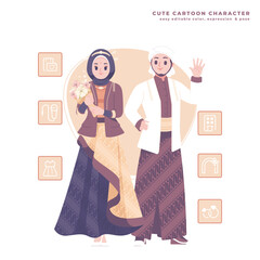traditional wedding couple character illustration