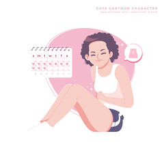 woman period cute cartoon character