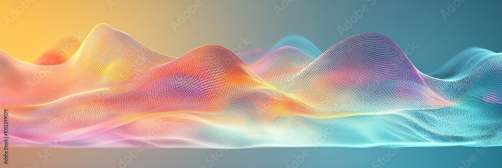 Poster abstract colorful waveforms create a digital landscape with fluid shapes and gradients.