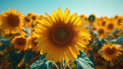 Fototapeta premium Sunflower that is in a field of sunflowers, plant background
