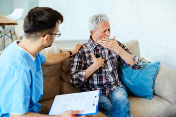 nurse doctor senior care caregiver help assistence retirement home nursing elderly man disease pain...