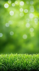 Obraz premium Lush Green Grass with Dew Drops and Soft Bokeh Background for Nature and Freshness Themes in Stock Photography