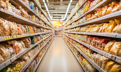 A grocery store aisle filled with various types of packaged bread and baked goods.