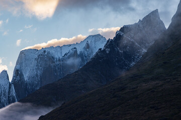 View of Ulamertorsuaq mountain and the view of surrounding mountains and glaciers in Tasermiut...