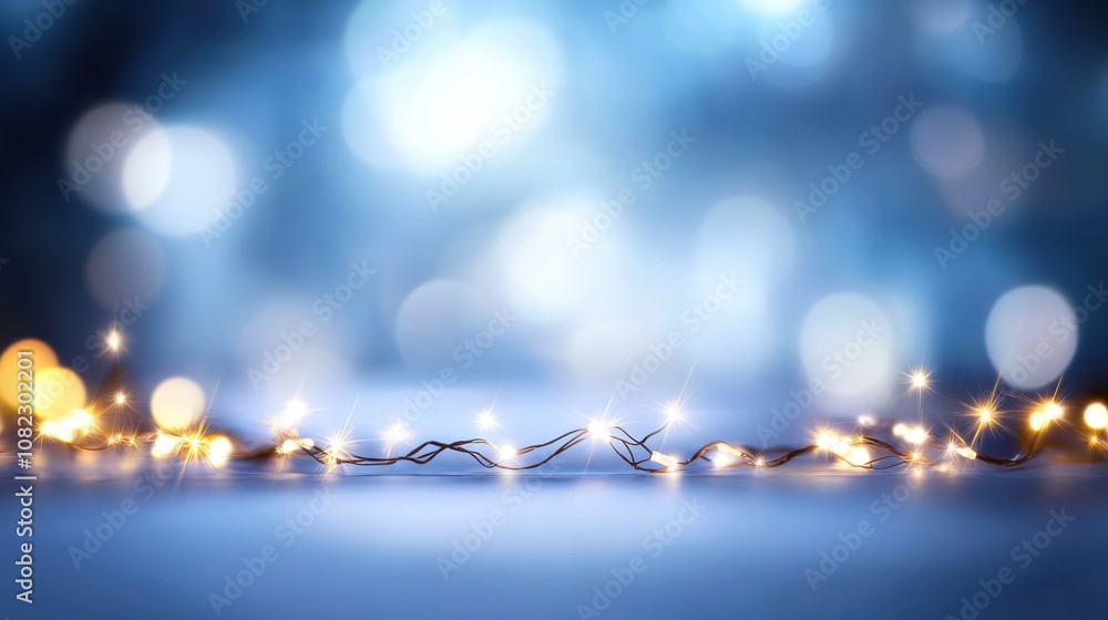 Poster a string of warm fairy lights illuminates the space, casting a gentle glow against a softly blurred 
